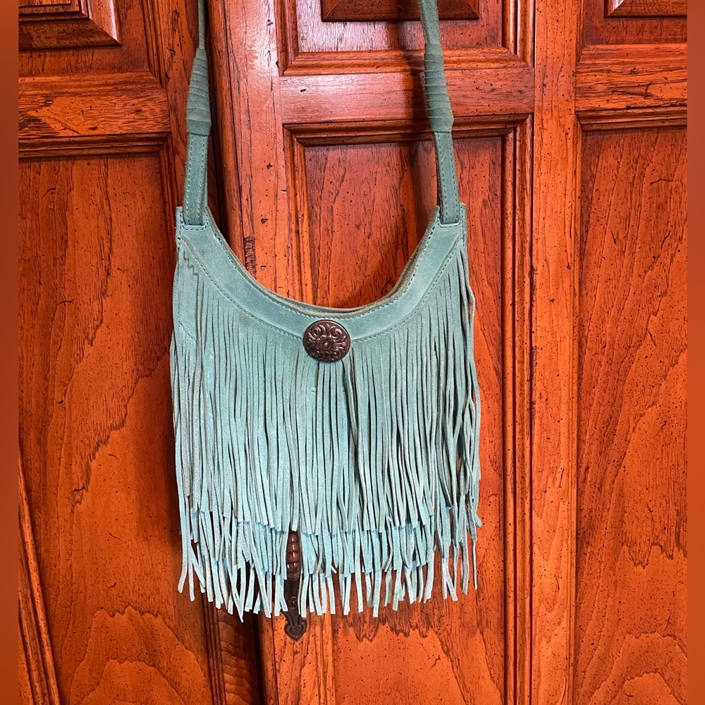 Western suede fringe purse turquoise